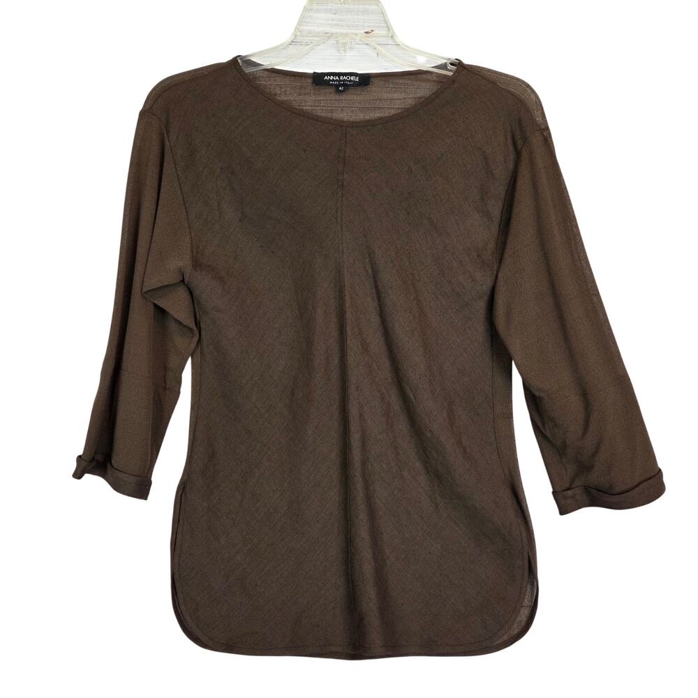 Anna Rachele Italy Lagenlook Linen Top US (6) Sheer Mesh Back Earthy Neutrol